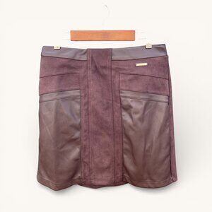 Marc New York Faux Leather & Suede Mini Skirt XS Burgundy Brown